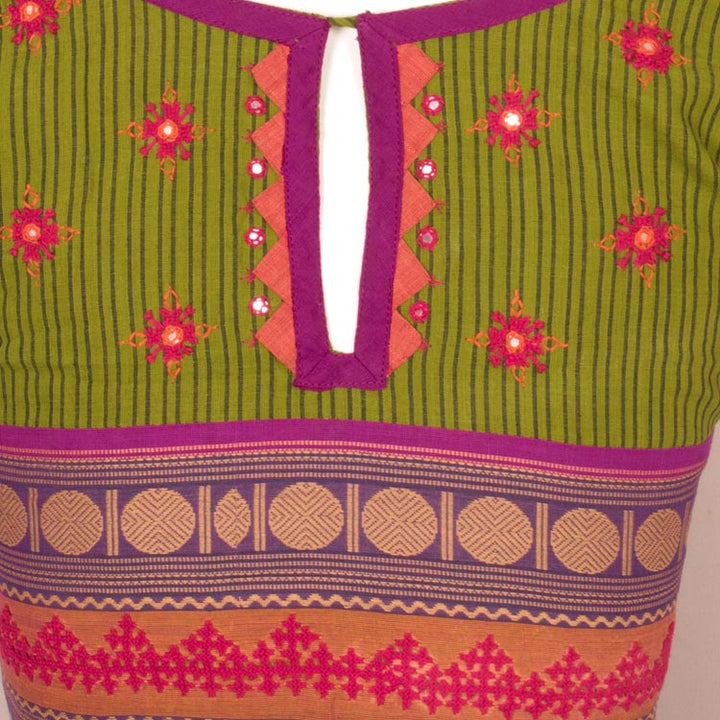Hand Embroidered Mirror Work Cotton Blouse 10050911