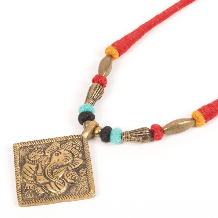 Handcrafted Necklace With Ganesha Brass Pendant 10022119