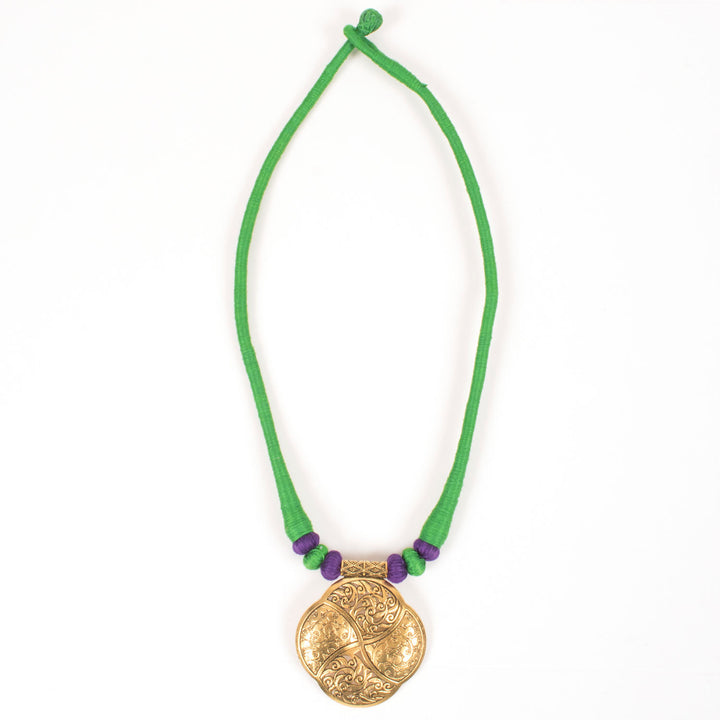 Handcrafted Necklace With Brass Pendant 10022121