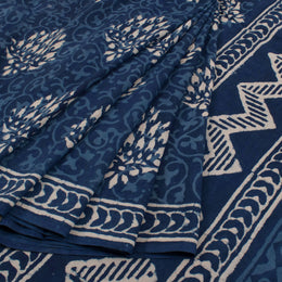Dabu Printed Indigo Mulmul Cotton Saree 10032334