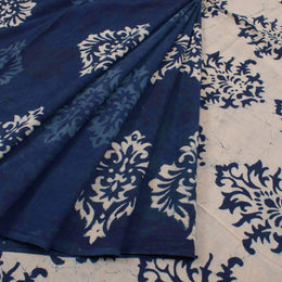 Dabu Printed Indigo Mulmul Cotton Saree 10032337