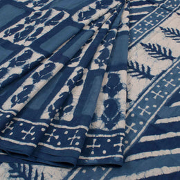 Dabu Printed Indigo Mulmul Cotton Saree 10032338