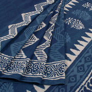 Dabu Printed Indigo Mulmul Cotton Saree 10032341
