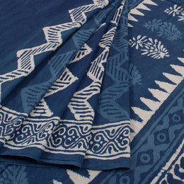 Dabu Printed Indigo Mulmul Cotton Saree 10032341