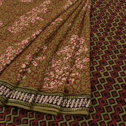 Hand Block Printed Mulmul Cotton Saree 10032348