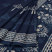 Dabu Printed Indigo Mulmul Cotton Saree 10032349