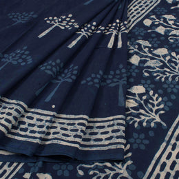 Dabu Printed Indigo Mulmul Cotton Saree 10032349