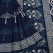 Dabu Printed Indigo Mulmul Cotton Saree 10032349