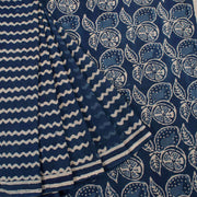 Dabu Printed Indigo Mulmul Cotton Saree 10032351