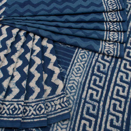 Dabu Printed Indigo Mulmul Cotton Saree 10039201
