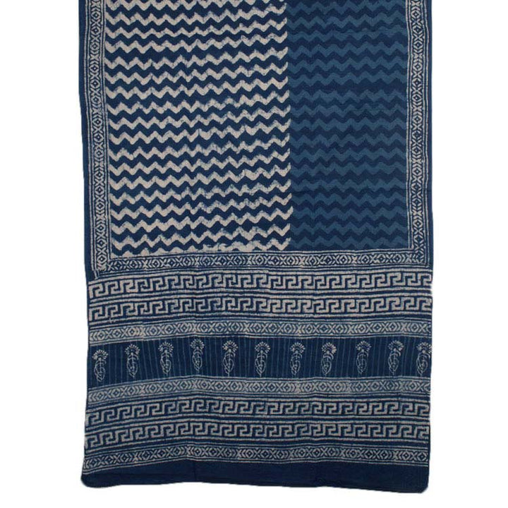 Dabu Printed Indigo Mulmul Cotton Saree 10039201