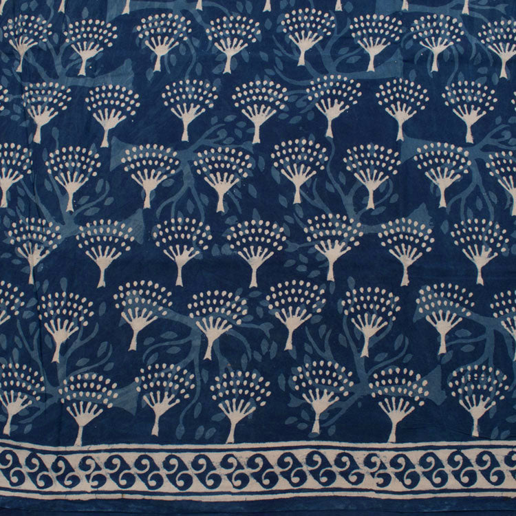 Dabu Printed Indigo Mulmul Cotton Saree 10039204
