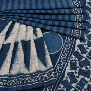 Indigo Blue Bagru Printed Mulmul Cotton Saree 10039224
