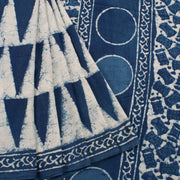 Indigo Blue Bagru Printed Mulmul Cotton Saree 10039224