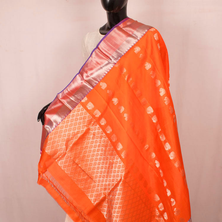 Handcrafted Kanjivaram Silk Dupatta with Peacock Motifs and Zari Border 