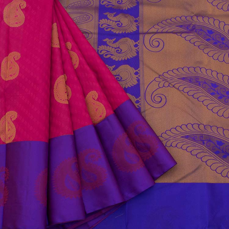 Pure Silk Jacquard Kanjivaram Saree with Peacock and Paisley Motifs