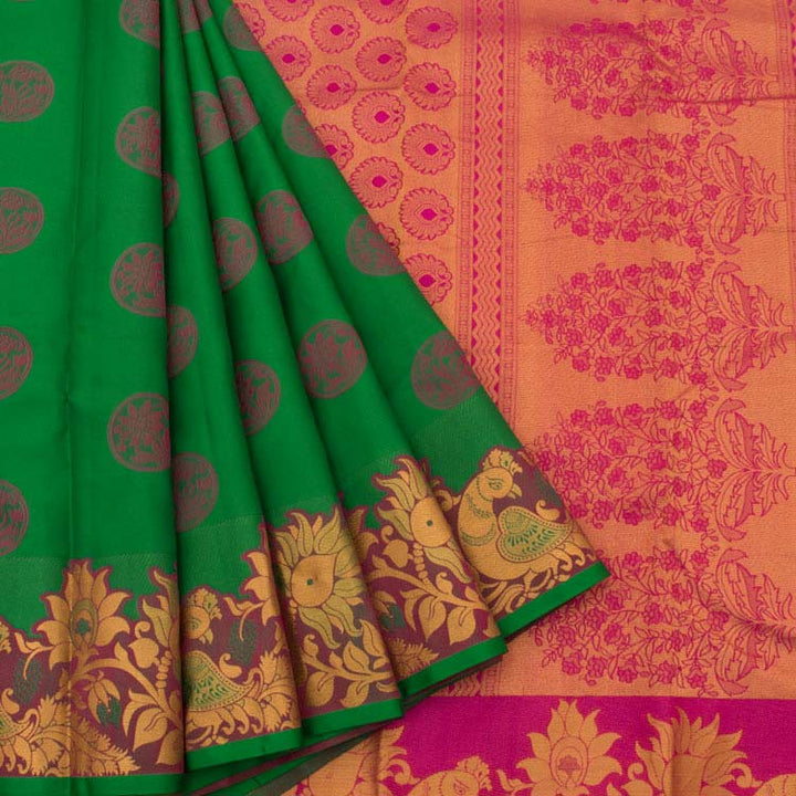 Pure Silk Jacquard Kanjivaram Saree with Peacock and Floral Border