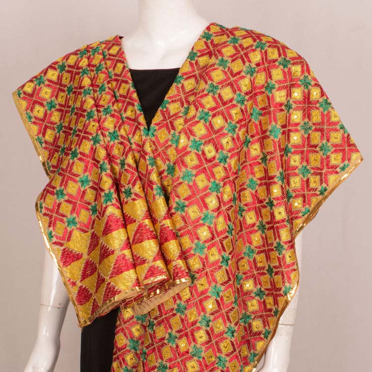 Phulkari Embroidered Cotton Dupatta 10044728