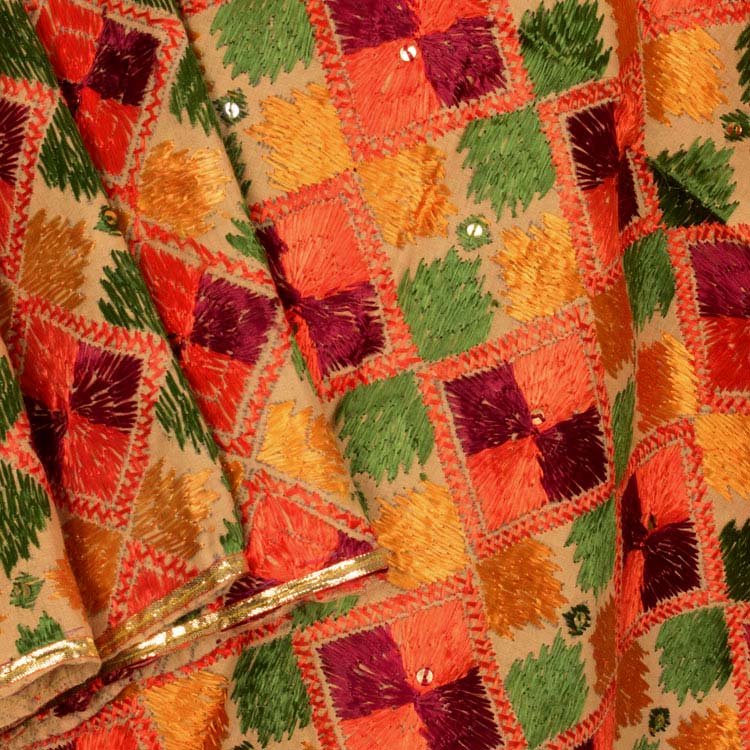 Phulkari Embroidered Cotton Dupatta 10044731
