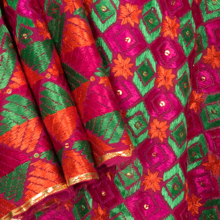 Phulkari Embroidered Cotton Dupatta 10044732