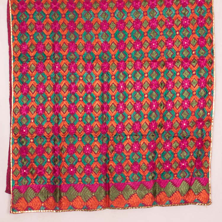 Phulkari Embroidered Cotton Dupatta 10044733
