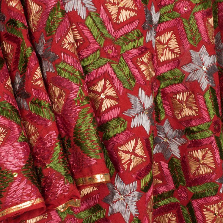 Phulkari Embroidered Cotton Dupatta 10044736