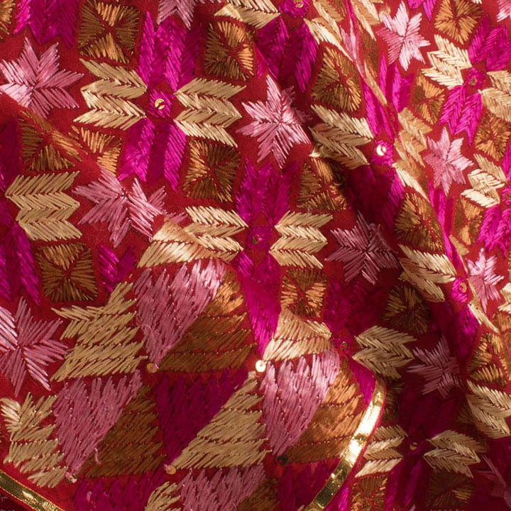 Phulkari Embroidered Cotton Dupatta 10044738
