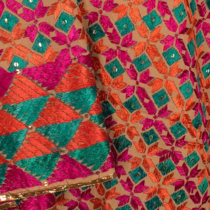 Phulkari Embroidered Cotton Dupatta 10044744