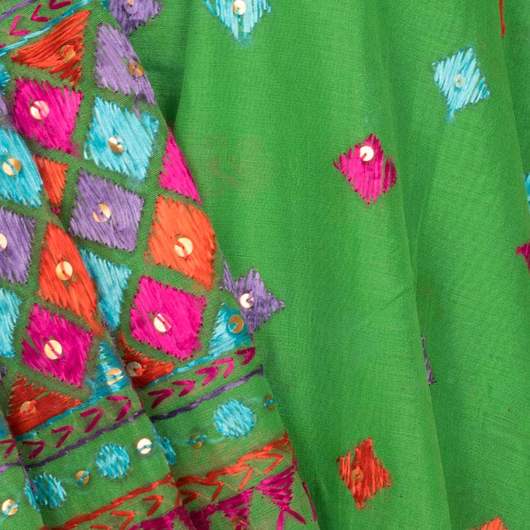 Phulkari Embroidered Silk Cotton Dupatta 10044751