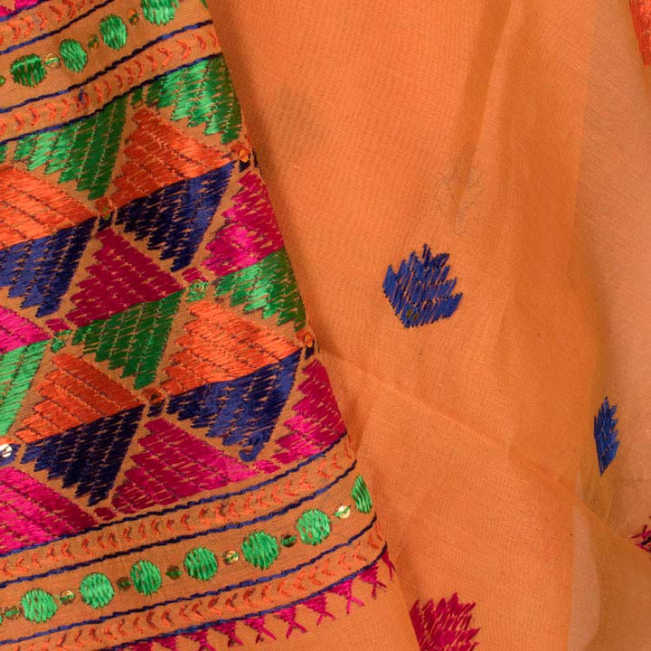 Phulkari Embroidered Silk Cotton Dupatta 10044754