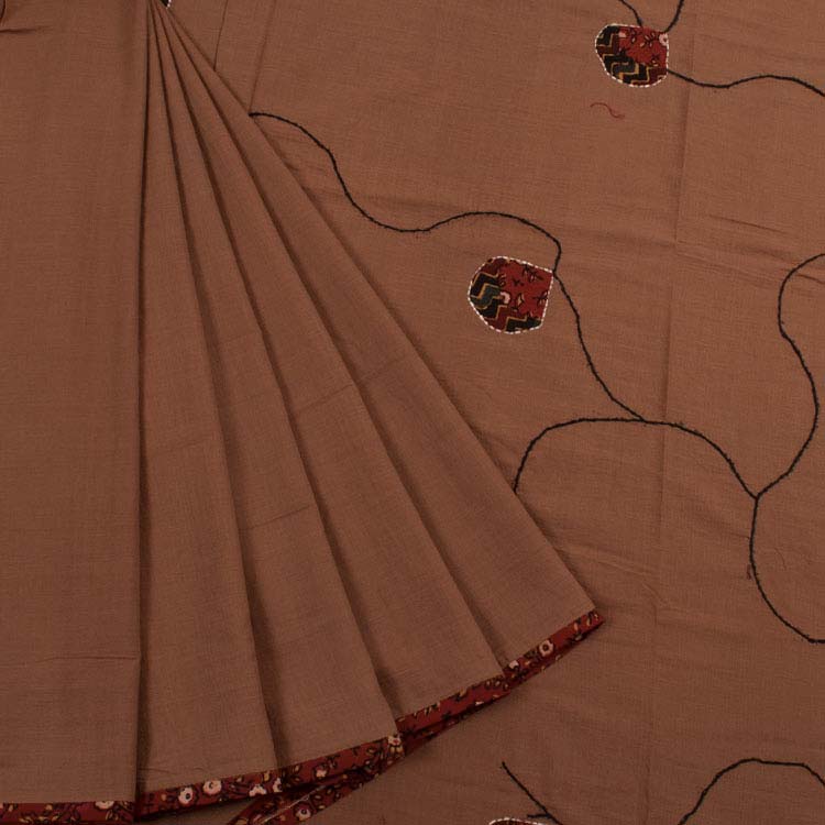 Applique Embroidered Khadi Cotton Saree 10035967