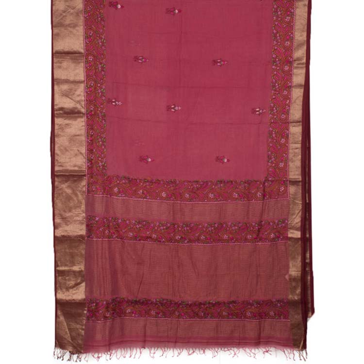Hand Embroidered Maheshwari Silk Cotton Saree 10039958
