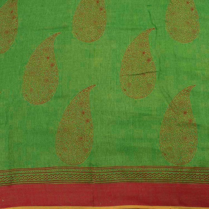 Hand Block Printed Linen Saree 10039964
