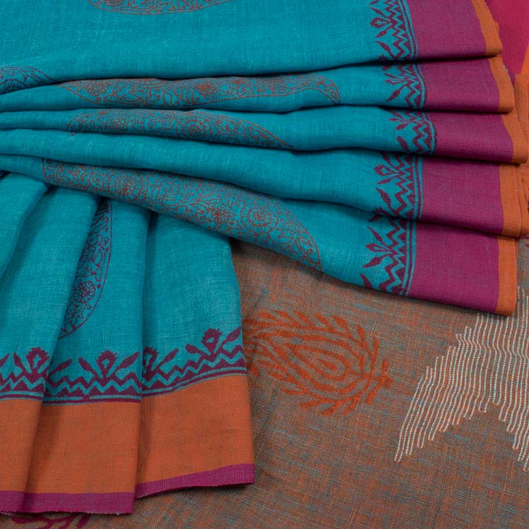 Hand Block Printed Linen Saree 10039982