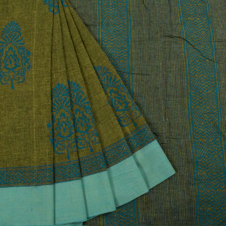 Hand Block Printed Linen Saree 10039983