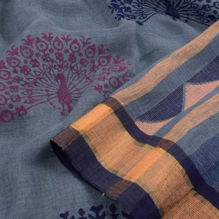 Hand Block Printed Linen Saree 10039984