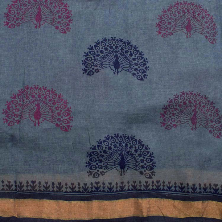 Hand Block Printed Linen Saree 10039984