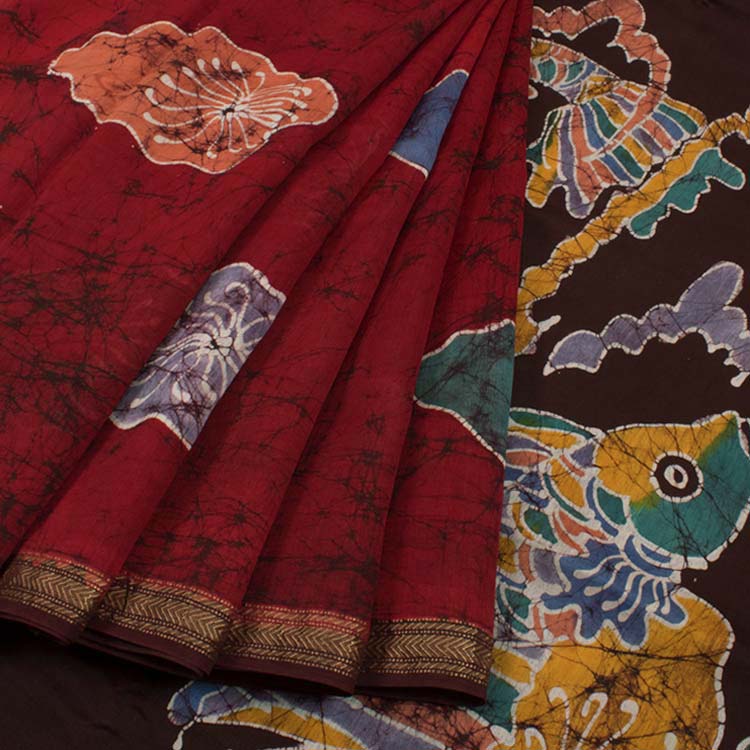 Batik Printed Silk Cotton Saree 10044709