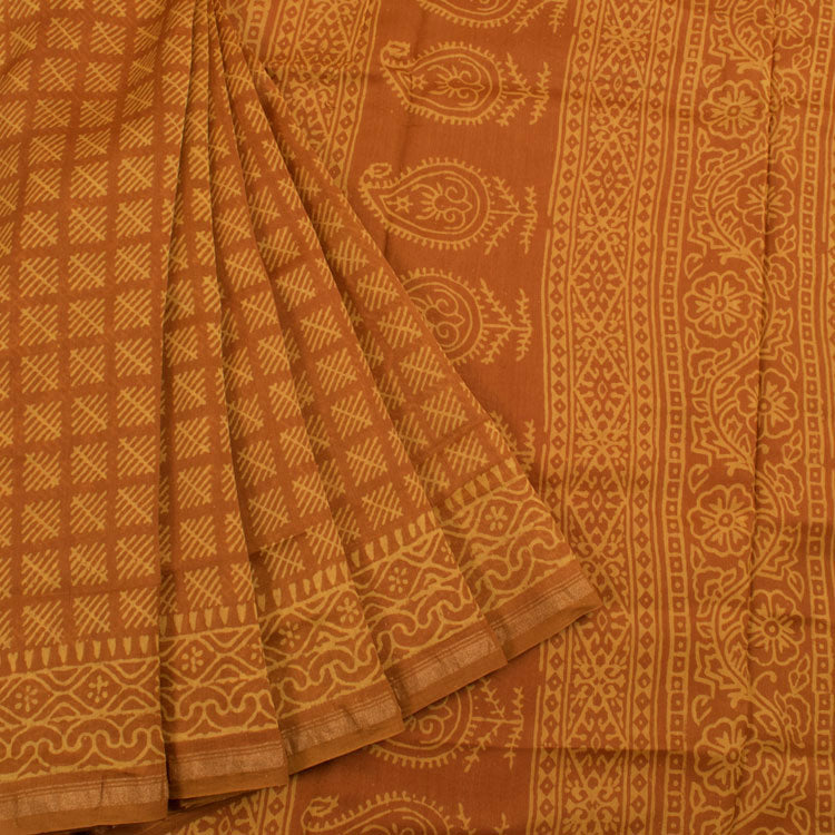 Hand Block Printed Maheshwari Silk Cotton Saree 10044787