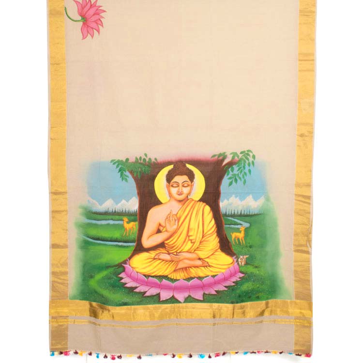 Hand Painted Kasavu Cotton Saree 10044806