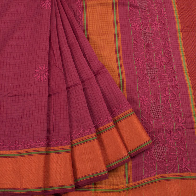 Chikankari Embroidered Maheshwari Silk Cotton Saree 10044872
