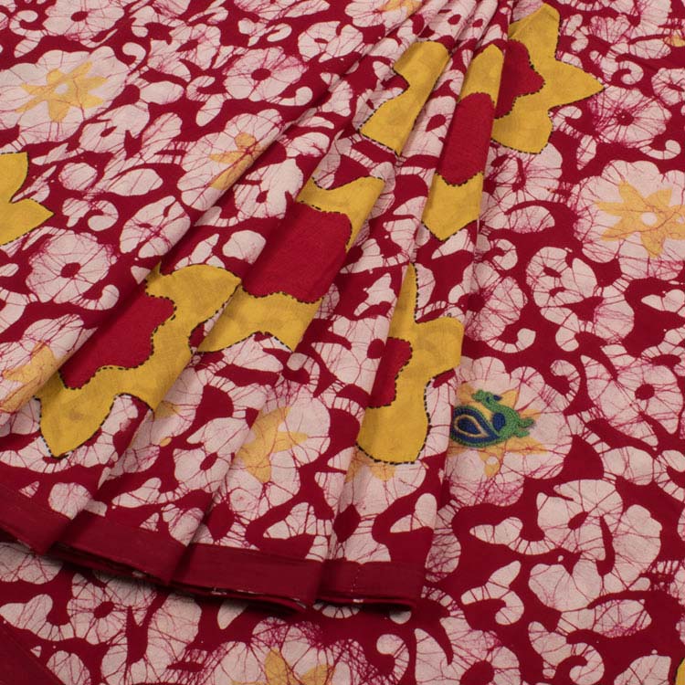 Batik Printed Embroidered Cotton Saree 10047286