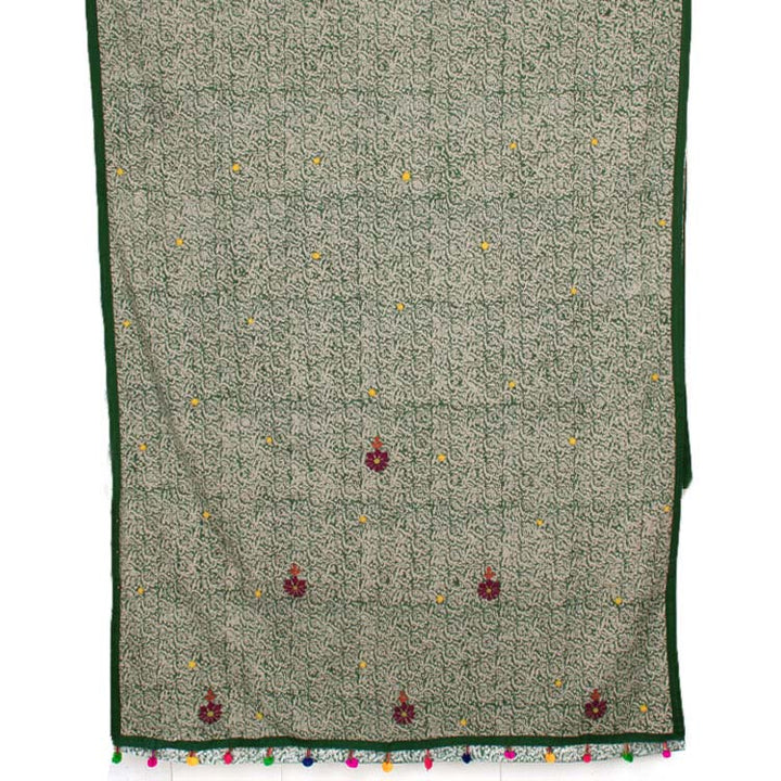 Hand Block Printed Embroidered Cotton Saree 10047291