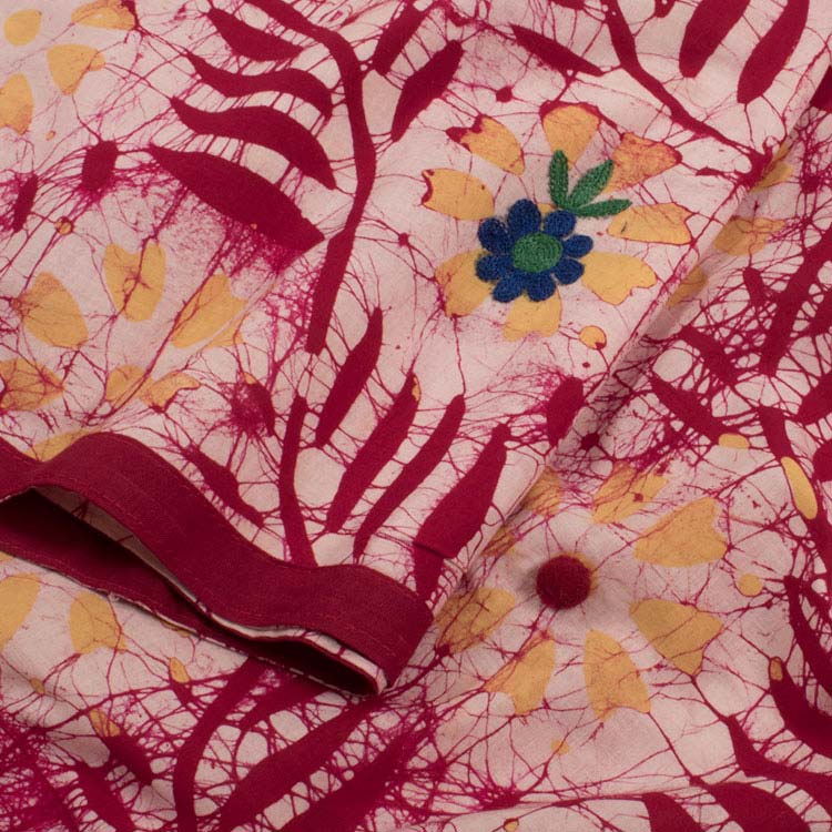 Batik Printed Embroidered Cotton Saree 10047292