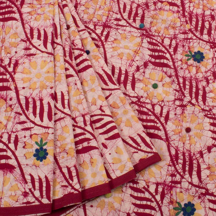 Batik Printed Embroidered Cotton Saree 10047292