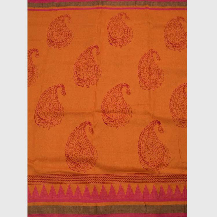 Hand Block Printed Linen Saree 10047425